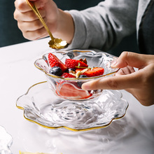绿典 创意日式金边牡丹花玻璃碗燕窝碗银耳碗雪糕沙拉碗甜品碗