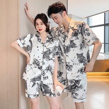 新款夏季情侣家居服睡衣女冰丝薄款韩版潮流个性时尚休闲爆款