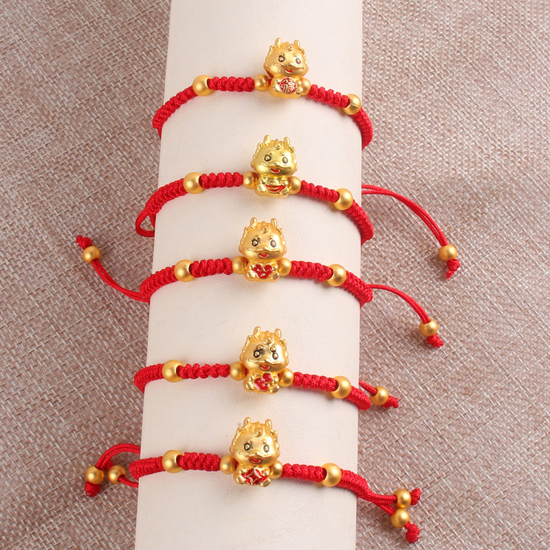national fashion chinese style hand-woven gold-plated dragon year red rope bracelet birth year dragon year lucky bag safe bracelet wrist string