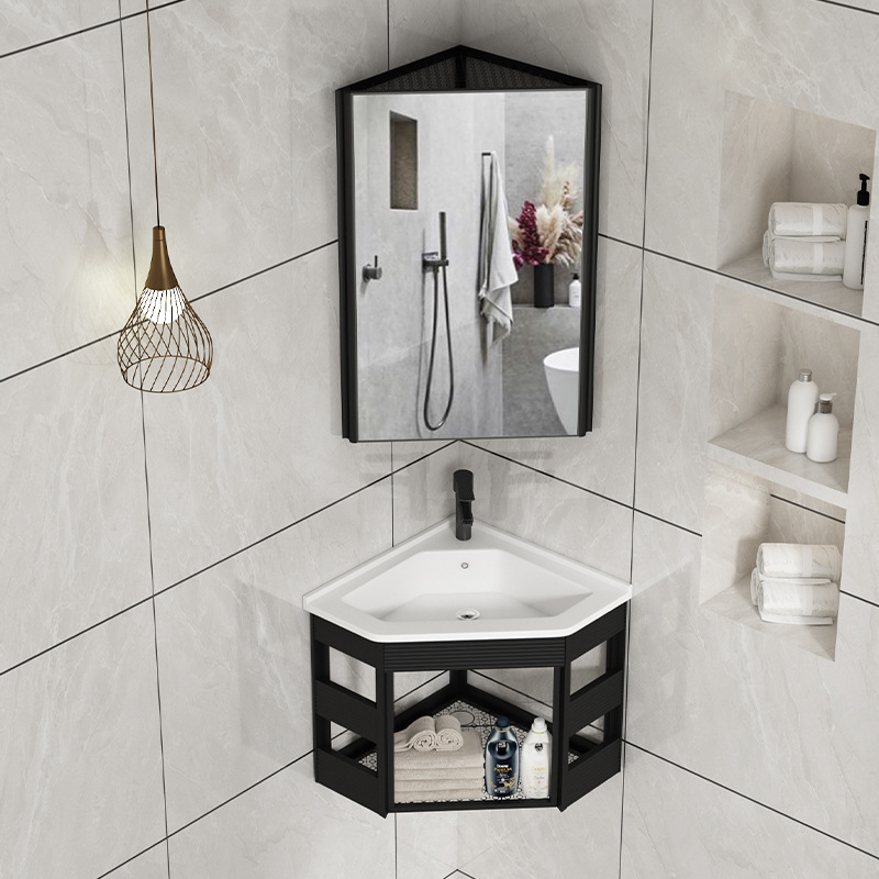 迷你挂墙式三角洗手盆家用小户型洗漱台太空铝转角壁挂洗脸盆组合