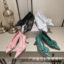 2024春季新款花瓣系列单鞋时尚尖头浅口鞋纯色浅口细跟高跟女单鞋