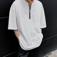 韩版宽松简约短袖T恤拉链设计感半袖打底衫小众男ins潮流夏季上衣