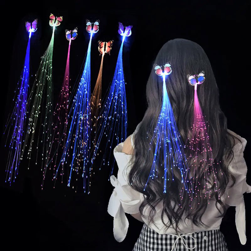 Colorful Flash Butterfly Braid LED Fiber Optic Silk Headdress Shining Braid Christmas Toys Snowman Elk