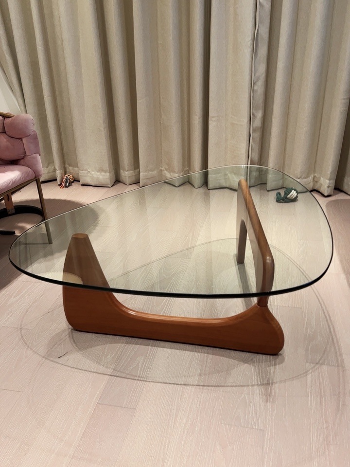 北欧野口勇设计师茶几简约实木三角钢化玻璃桌子家用客厅沙发边几