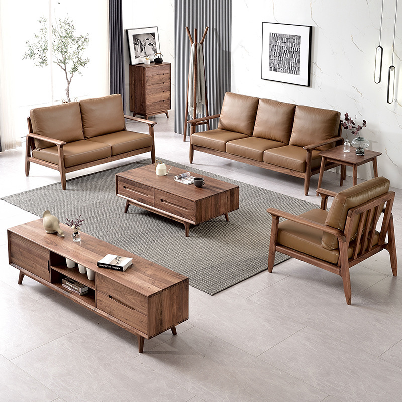 厂家批发北美黑胡桃木沙发小户型全实木沙发组合北欧现代简约