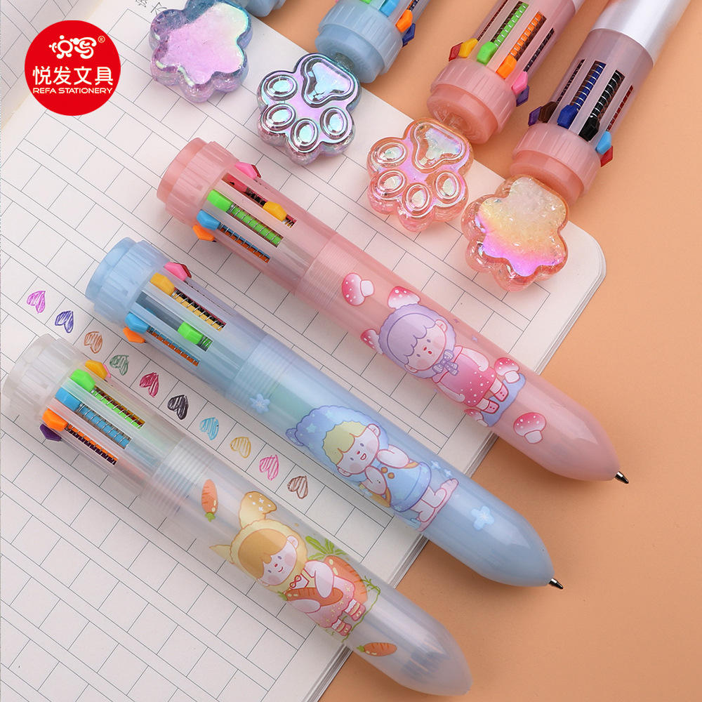 卡通十色圆珠笔 手账10色油笔 小学生奖品十色笔 创意多色笔