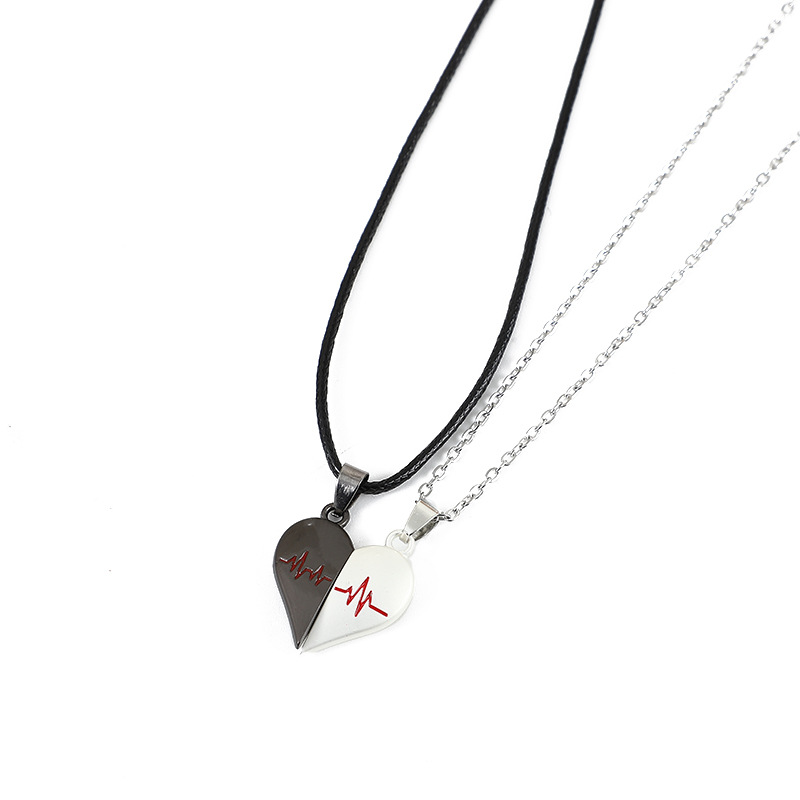 New Love ECG Couple Necklace Simple Special-Interest Design Magnet Pendant a Pair of Magnetic ECG Necklace