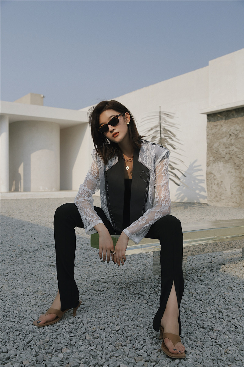 拼接蕾丝西服图片