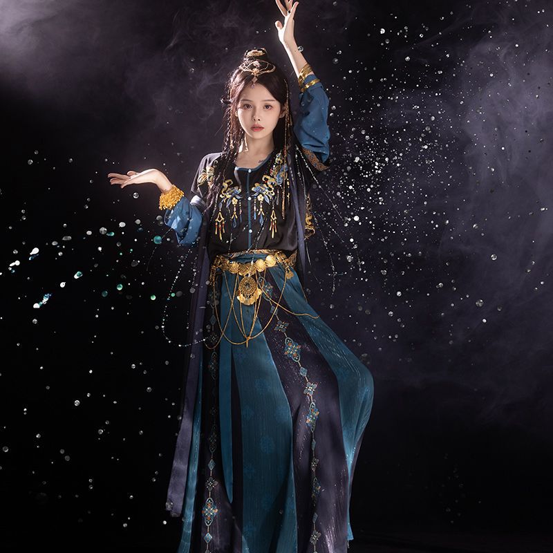 一五拾敦煌风兰亭汉服女中国风坦领齐腰全套日常敦煌风春演出拍摄