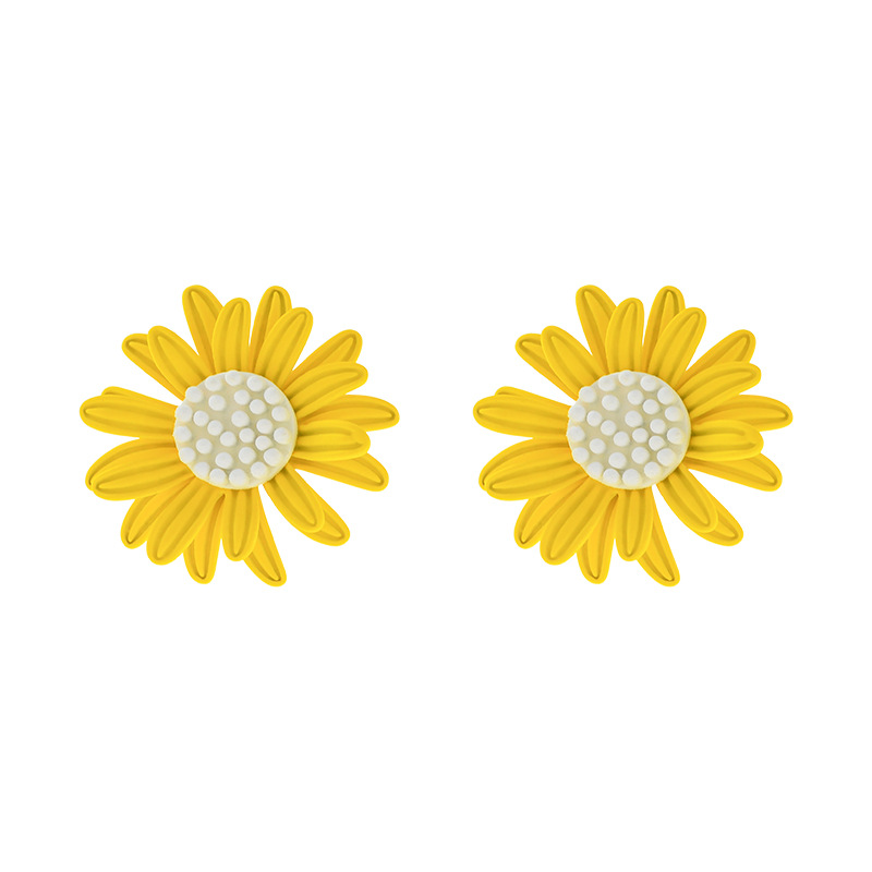 Real Gold Plating Sterling Silver Needle Korean Temperament Sunflower Stud Earrings Flower Earrings Girl Heart Simple and Small Earrings