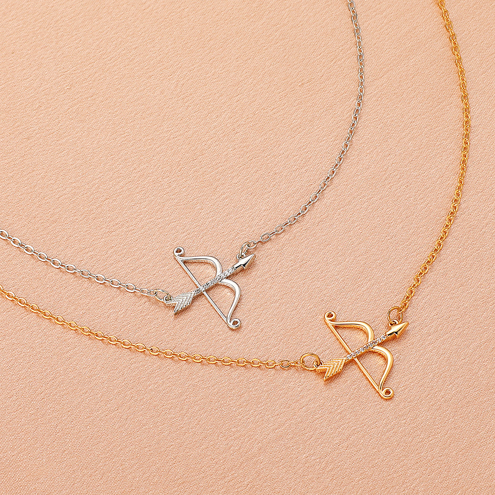 欧美跨境弓箭锁骨链 复古锆石丘比特之箭吊坠项链情人节七夕礼物