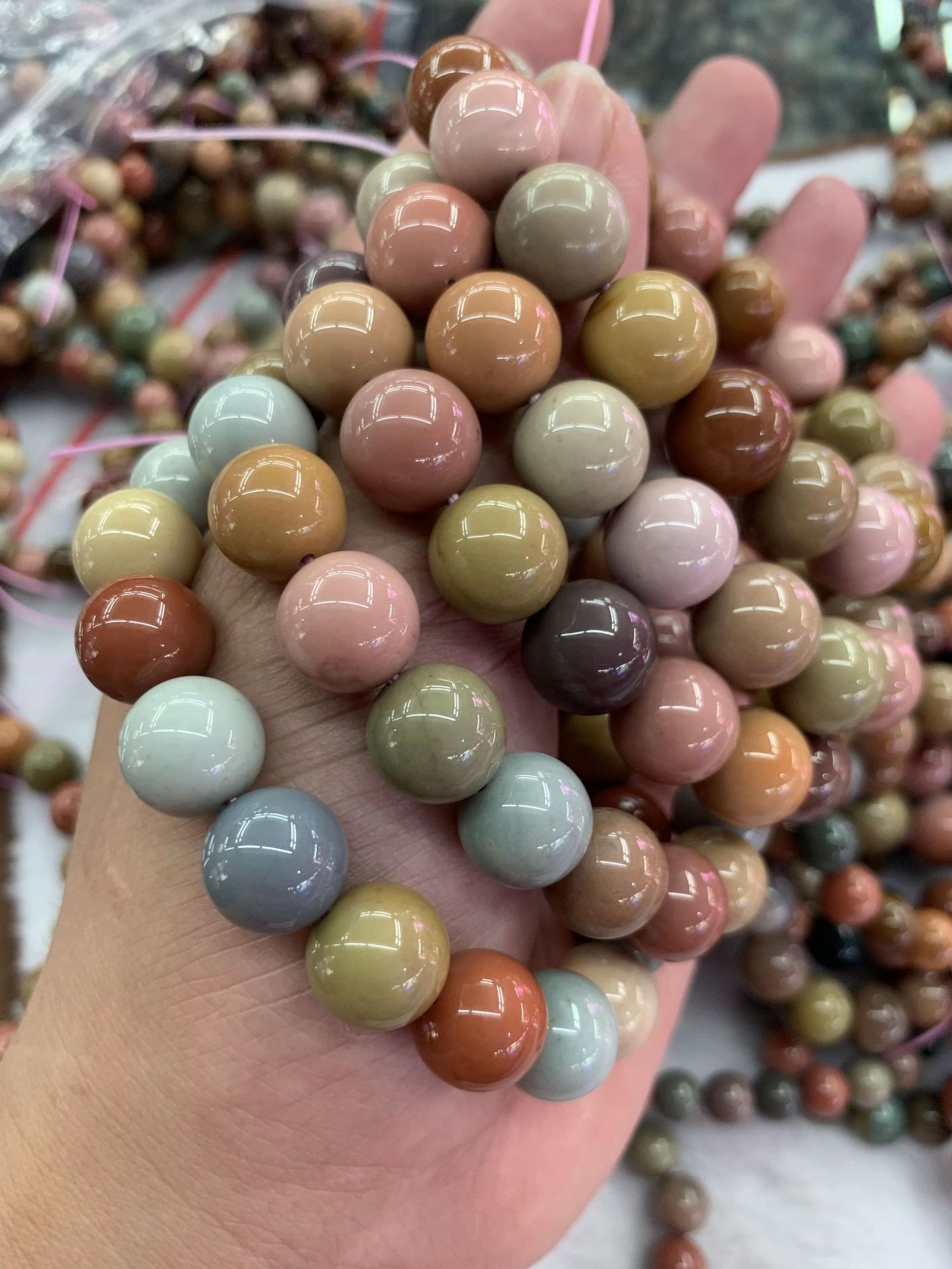 阿拉善彩玉 天然戈壁玛瑙 马卡龙奶昔色系 彩虹色散珠 水晶饰品