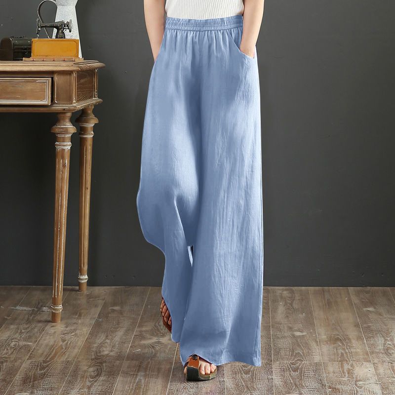 Fire Dragon Trousers Loose 2023 New Artistic Cotton Linen Fruit Color Retro Large Size Elastic Waist Wide Leg Pants Trousers for Women