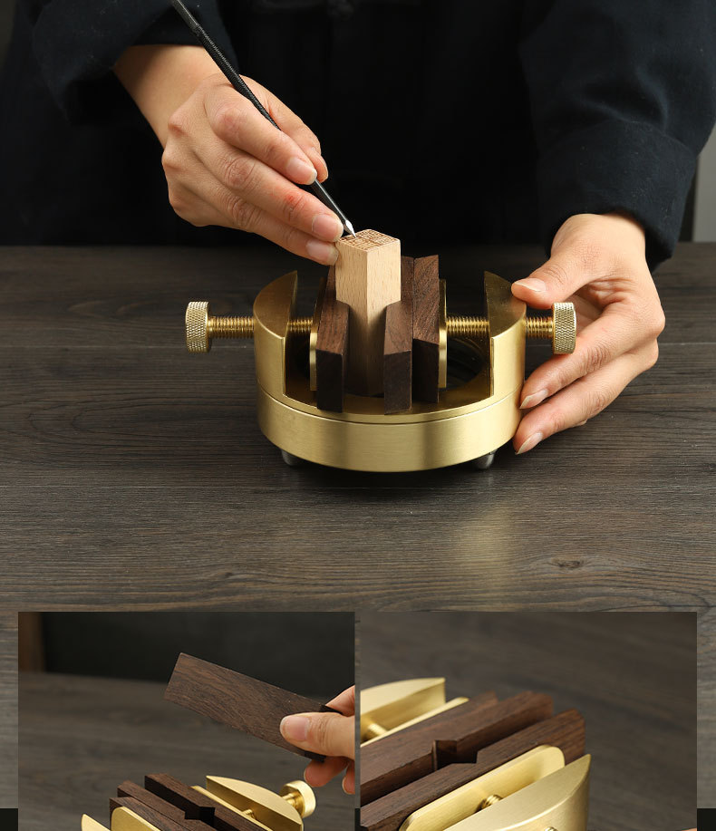 黄铜印床刻床一体大号篆刻床360度旋转印章双头黄铜文房用品批发