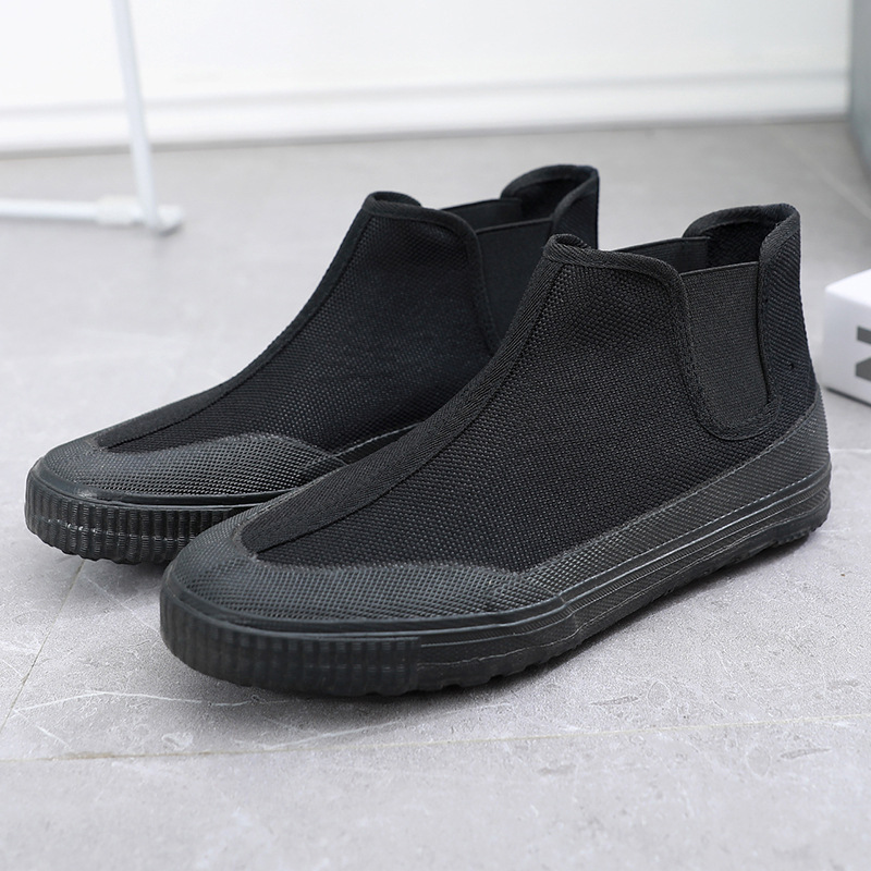 高帮元宝鞋厂家批发橡胶底迷彩解放鞋高腰平底工地工作劳保鞋