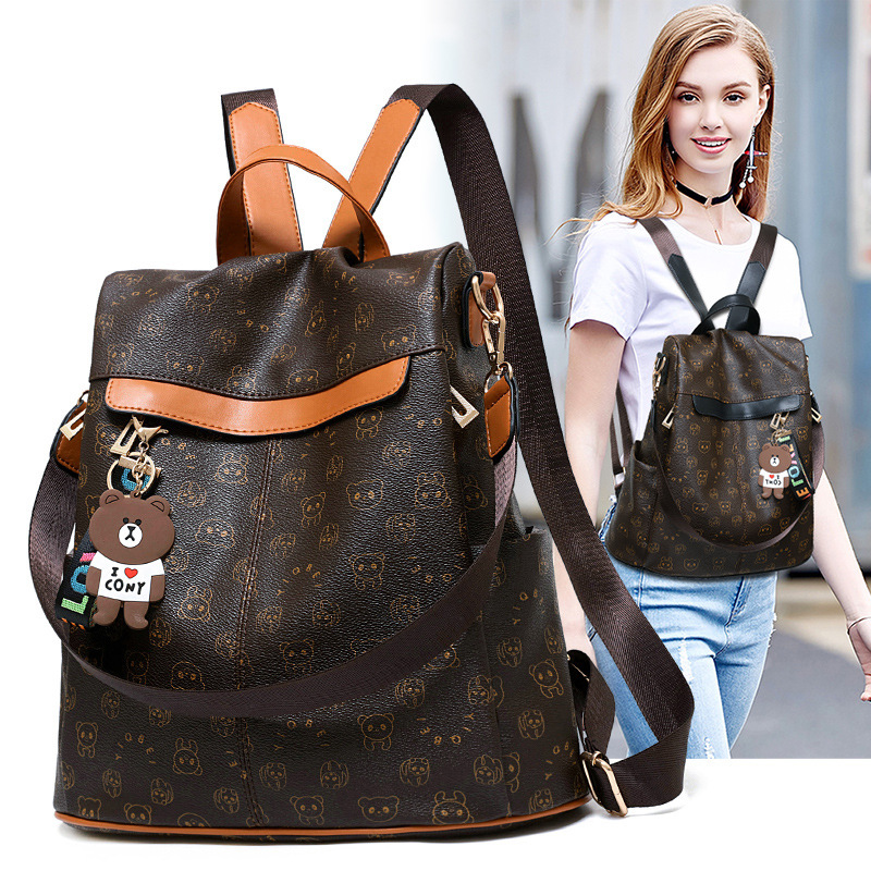 2023 One-Shoulder Korean Style Fashionable Anti-Theft Women's Backpack Casual Pu Soft Leather Personalized and Small Fresh Backpack