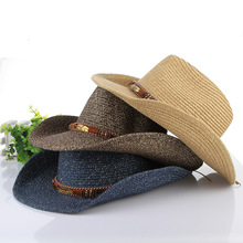 跨境新款夏日帽子沙滩平檐遮阳帽英伦爵士草帽潮流个性牛仔帽批发