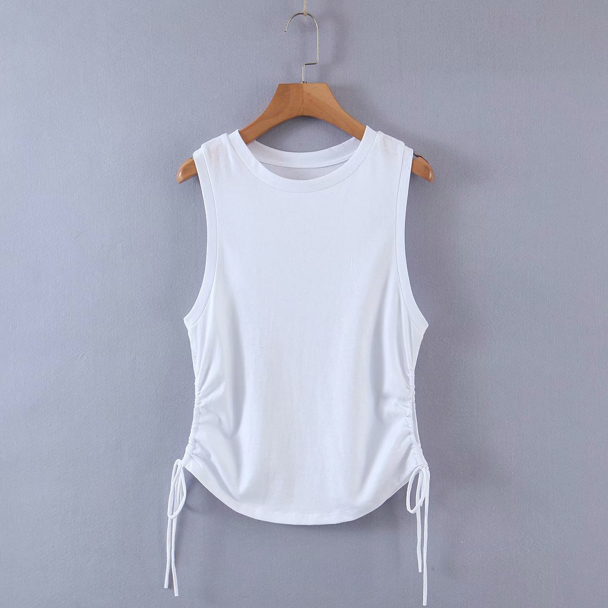 韩版甜美褶皱无袖t恤百搭背心女上衣韩版2020新款韩版ins暗黑系破洞打