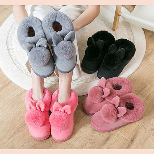 Cross-Border Women's Bag and Couple Mute Home Slippers Autumn and Winter Plush Indoor Non-Slip Thick Bottom and Warm Keeping Fur Cotton Slippers