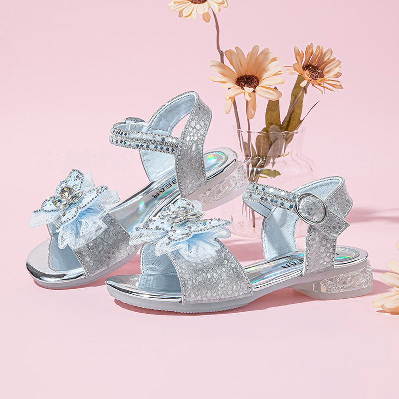 hobibear女童凉鞋夏季款水晶鞋露趾儿童公主鞋女孩沙滩鞋一件代发