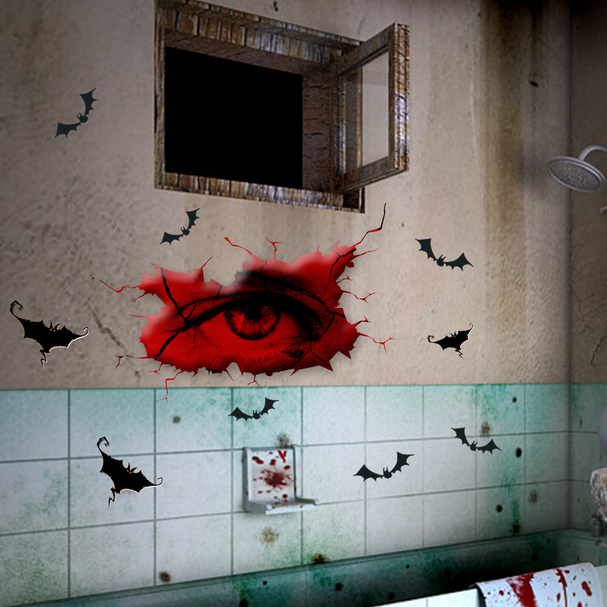 新款万圣恐怖女巫血手印眼睛蝙蝠节日墙贴客厅背景墙创意墙贴画