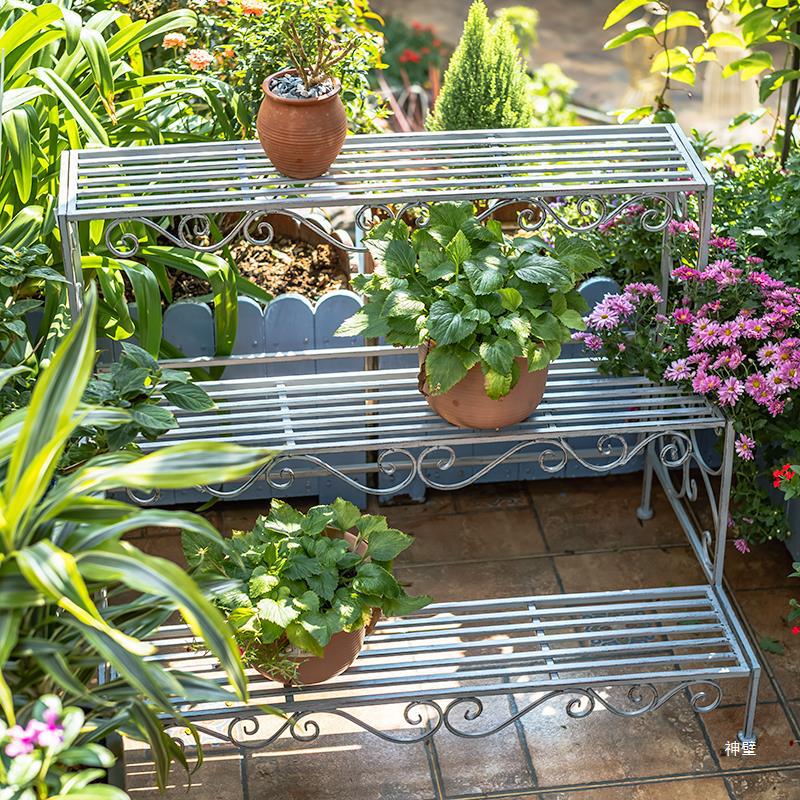 新款庭院花架子置物架落地复古半圆多层花园室外装饰铁艺花架