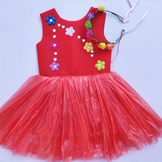 环保亲子服装儿童时装秀diy材料手工制作衣服幼儿园女孩走秀爱国