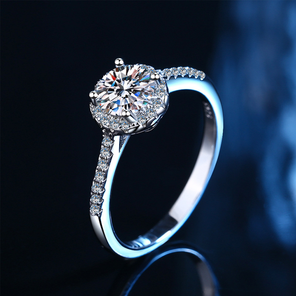 经典豪华公主圆包镶满钻方包莫桑石明星同款s925银求订婚钻戒指女