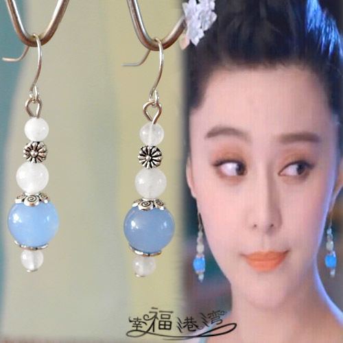 幸福港湾武媚娘传奇范冰冰武如意武则天蓝白玉髓古装复古耳环