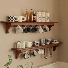 复古原木隔板笕南花开咖啡厅实木壁挂板咖啡杯架法式简约置物架