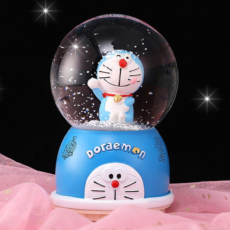 日式卡通蓝小猫水晶球儿童生日礼物八音盒发光发亮氛围水球音乐盒