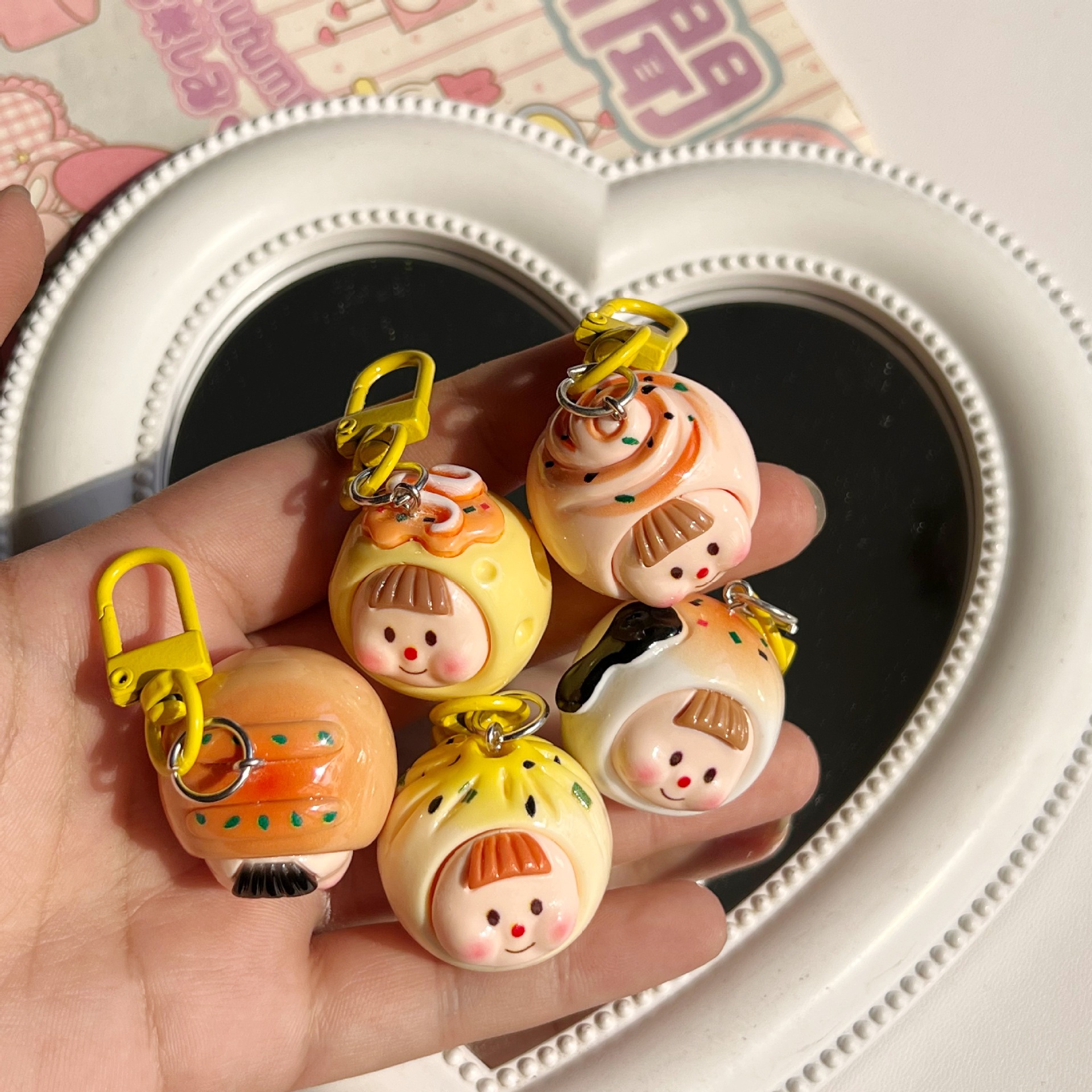 Cute Three-Dimensional Breakfast Multi-Sister Keychain Cartoon Hanging Ornaments Girlish Bag Pendant Student Girlfriends Pendant Ornaments for Couple