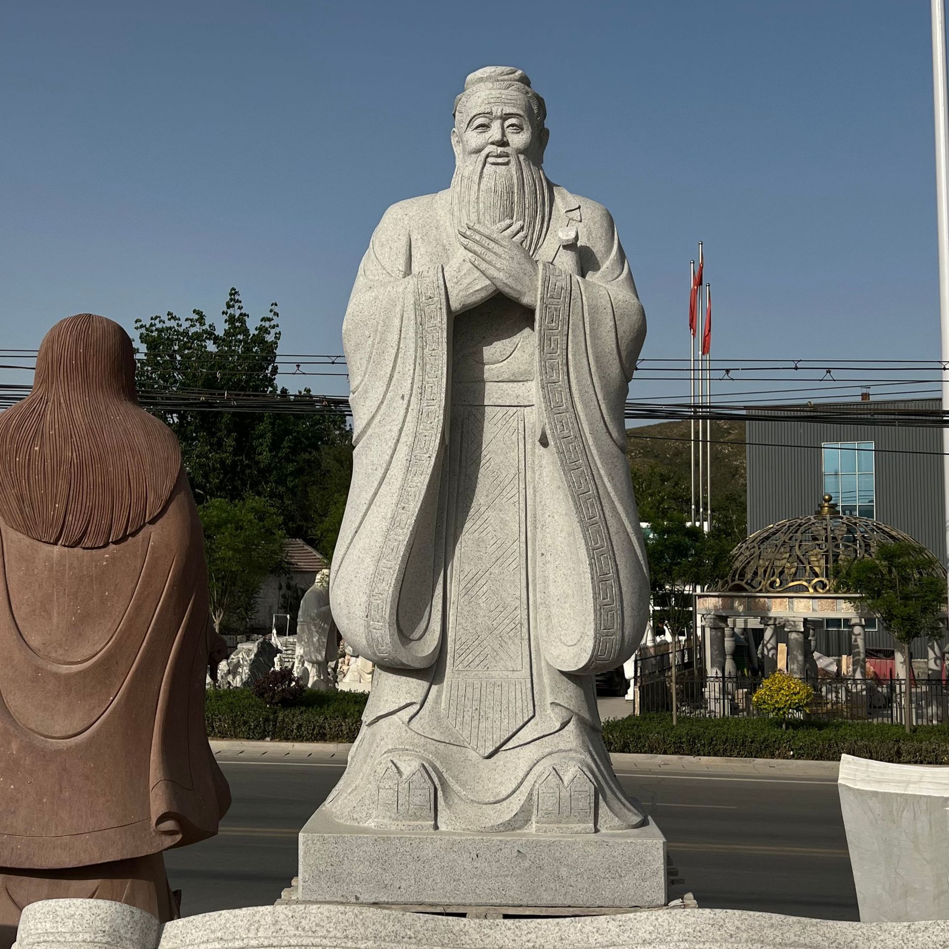 大型石雕孔子像汉白玉孔子雕塑名人摆件古代人物校园文化广场雕塑