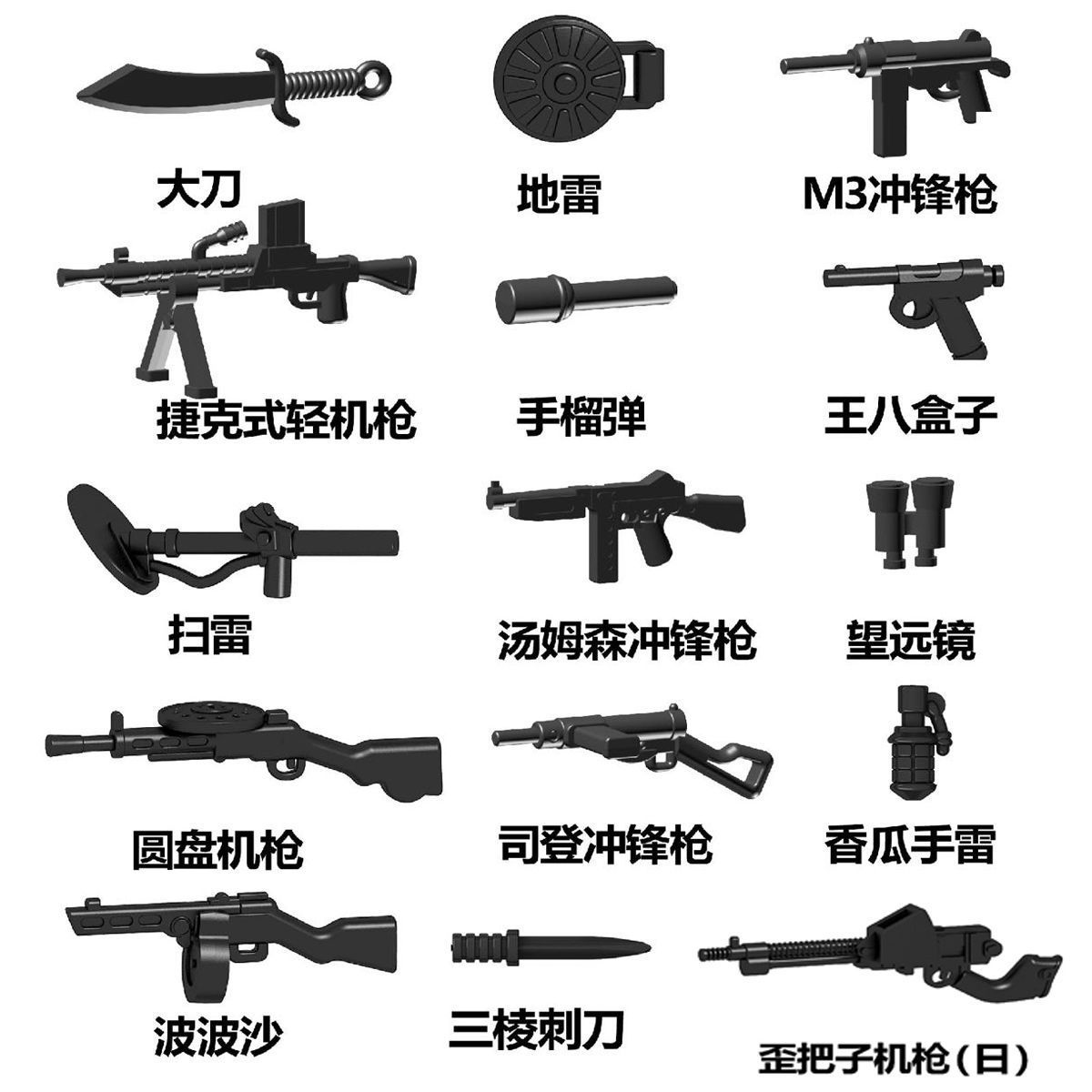 兼容乐高二战士兵人仔武器包黄油枪歪把子机枪军事拼装积木玩具