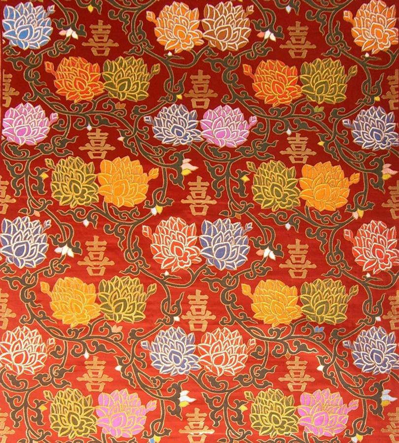 婚庆用具南京特产非遗云锦寓意吉祥喜字并蒂莲织锦缎桑蚕丝