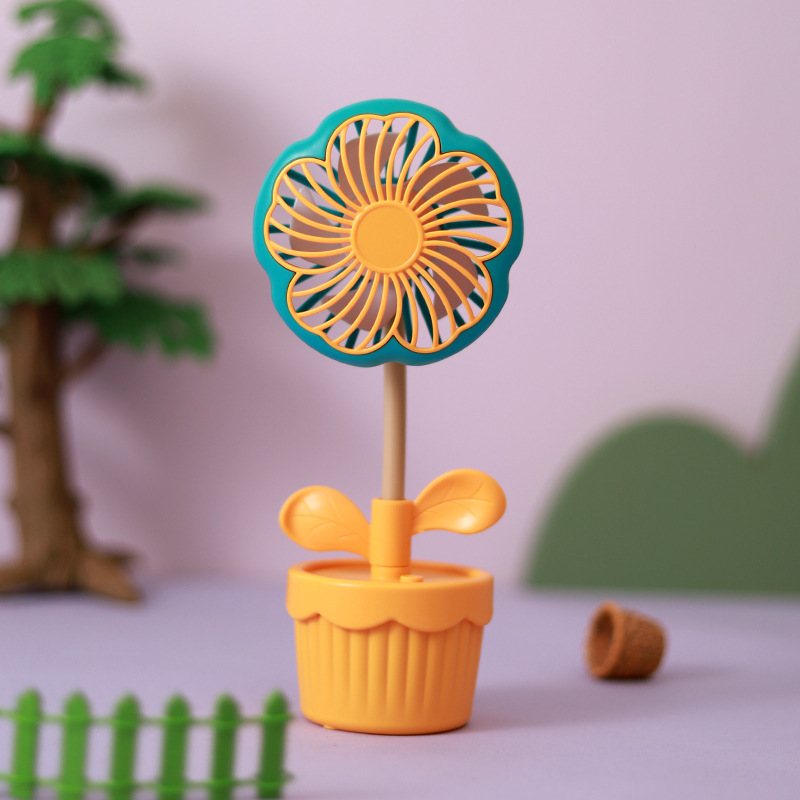 Cute Flower Pot Shape Little Fan Summer Trendy USB Little Fan Easy to Carry Mini Small Electric Fan