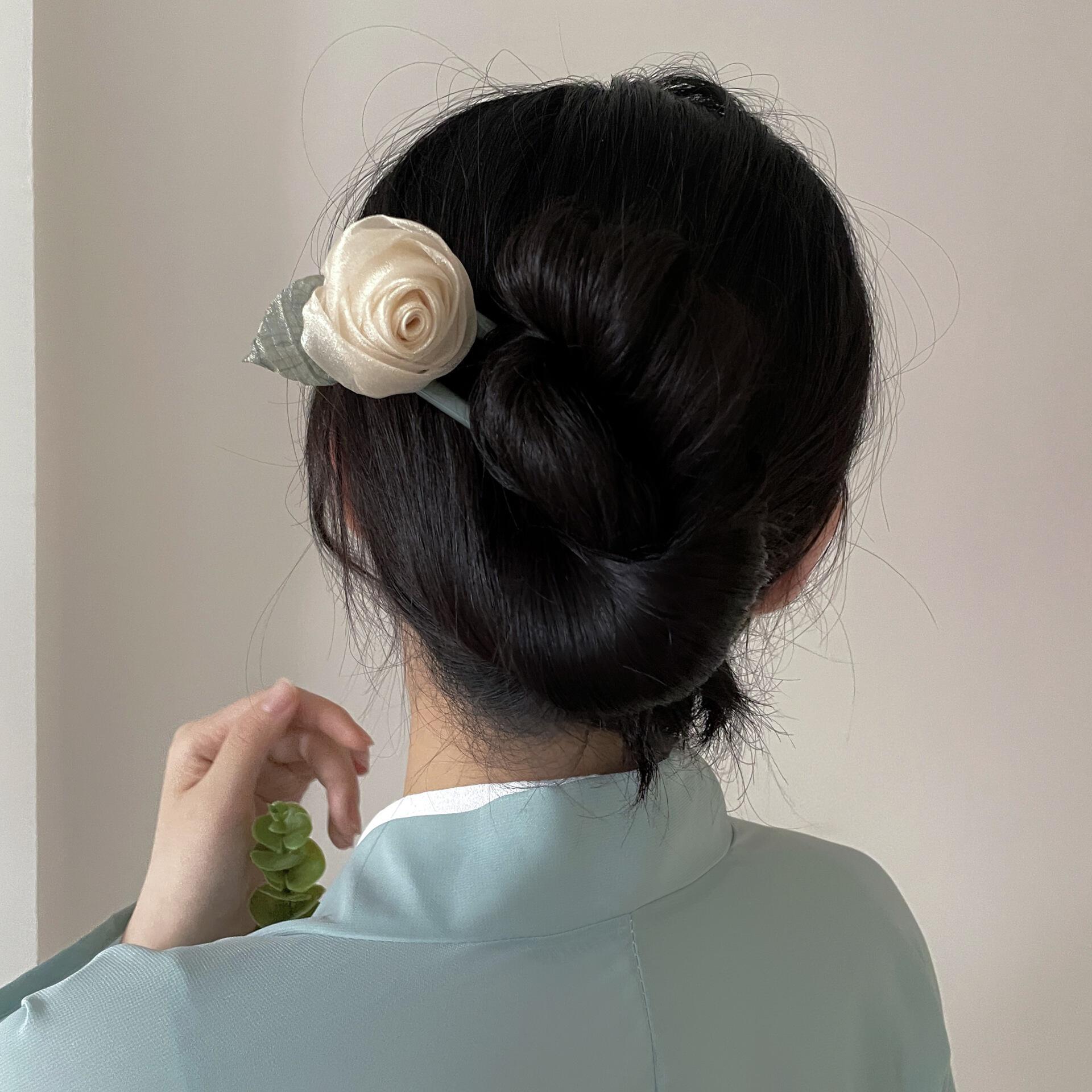 原创山茶花朵发簪简约现代森系盘头发钗优雅气质簪子旗袍古风簪子