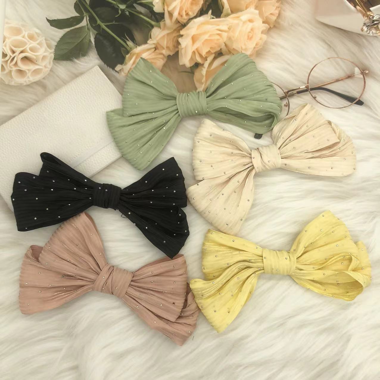 2023 autumn island satin hot drilling large size bow jewelry headdress barrettes accessories bow