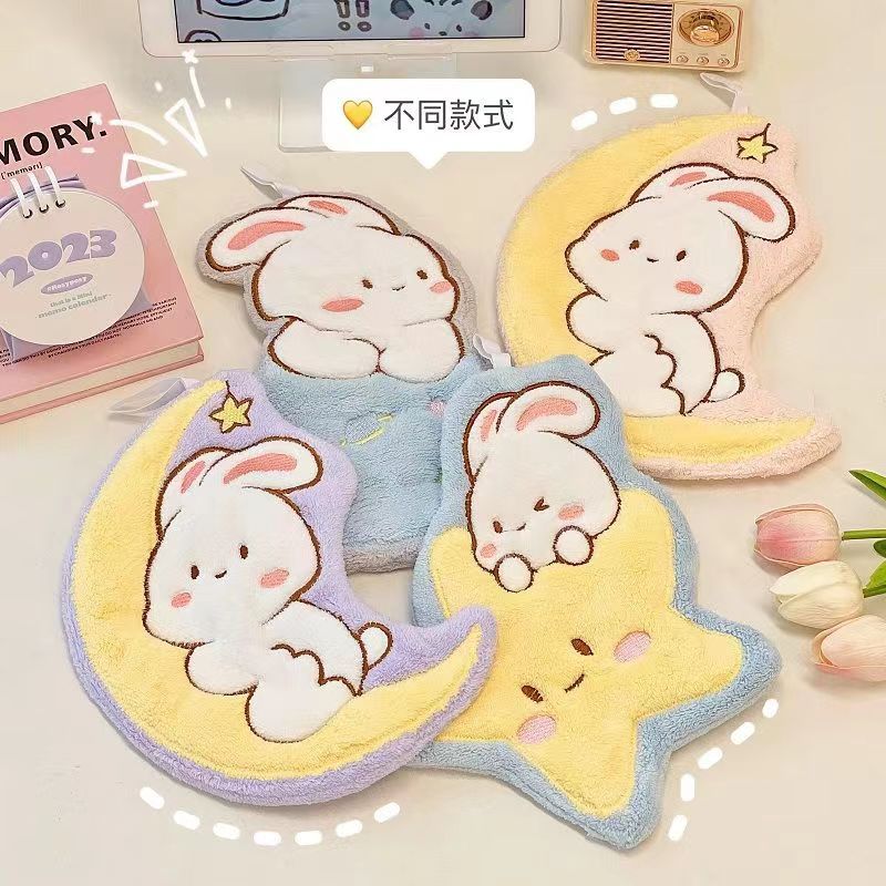 Moon Rabbit Hand Towel Household Hanging Children Hand Towel Wholesale Absorbent Small Hand Towel Cute Cartoon Cloth Hand Towel