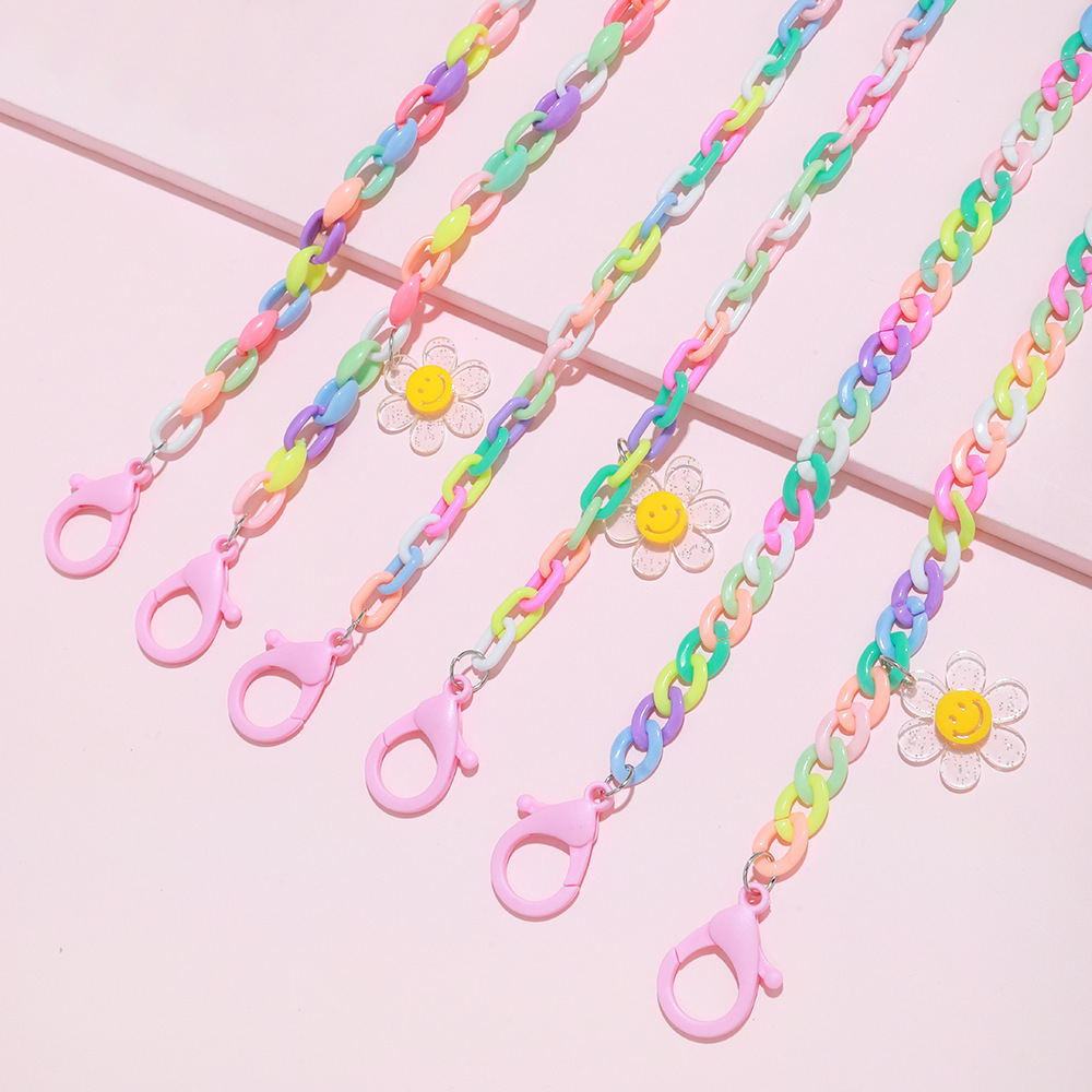 韩版糖果色链条笑脸口罩链花朵眼镜挂绳儿童防丢亚克力珠眼镜链