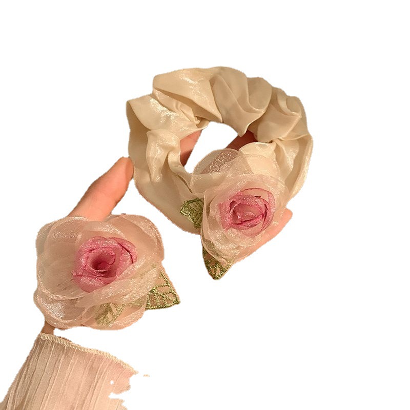 Dried Rose Barrettes Flower Female Mori Fairy Beautiful Ins Super Fairy Organza Bangs Side Clip Spring and Summer Hair Accessories