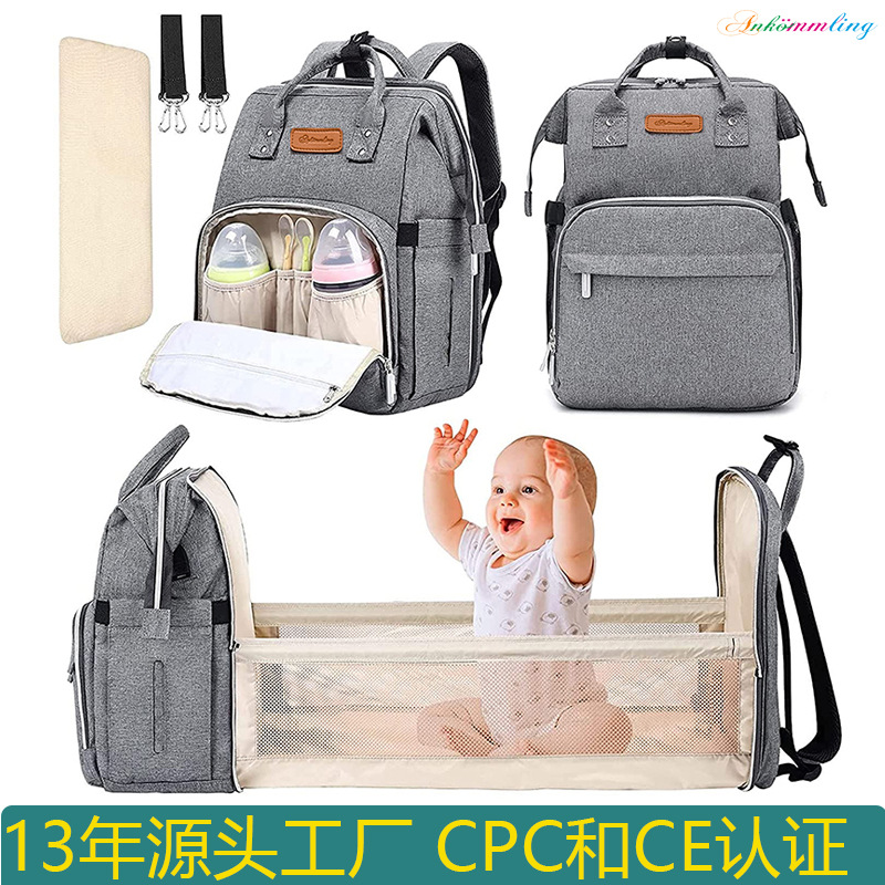 Folding Mummy Bag Bedspread Cross-Border Hot Selling Multifunctional Foldable Baby Diaper Bag Waterproof Large Capacity Mummy Backpack