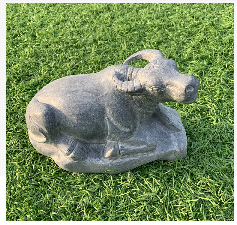 石雕水牛青石卧牛摆件石牛一对石材雕刻精雕工艺品生肖石头牛