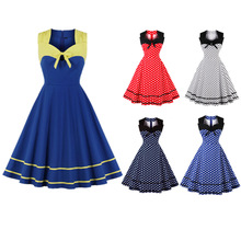 亚马逊热卖赫本风外贸大码女装方领波点复古连衣裙1601厂家直供