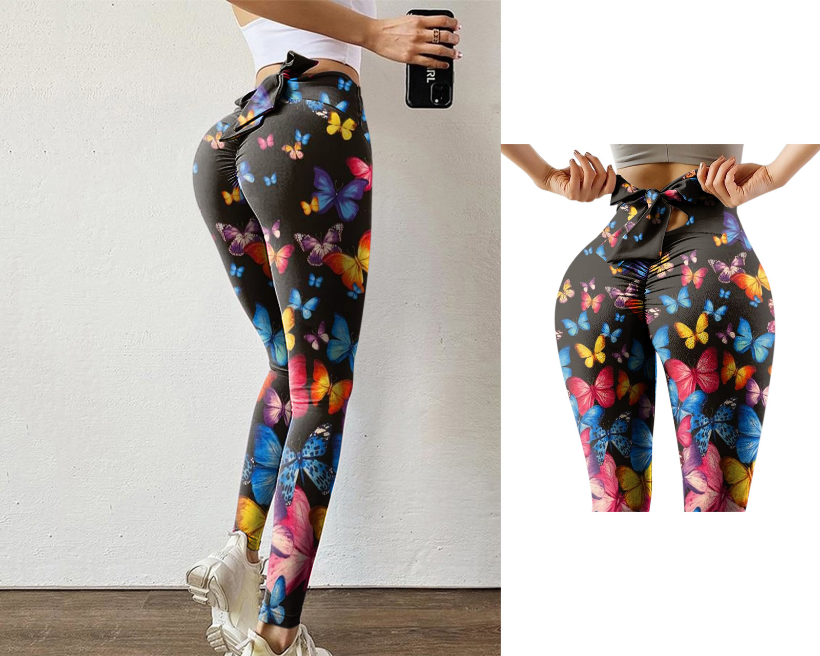 欧美外贸夏季新款女士休闲不定位印花绑带蝴蝶结蜜桃臀瑜伽健美裤