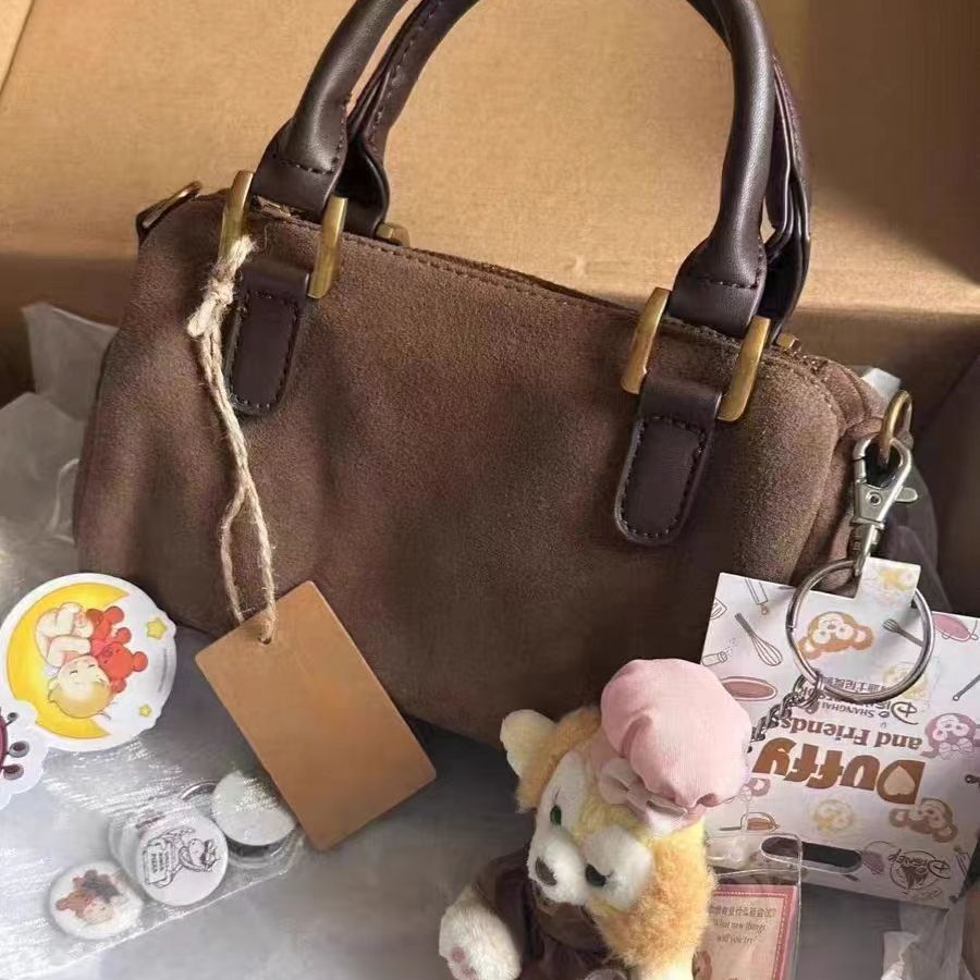 包包女2024初秋新款绒面时尚手提包百搭斜跨包小众复古波士顿包潮