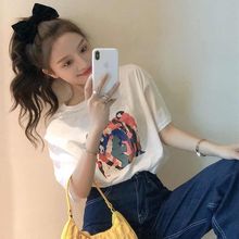 美式宽松ins质量纯棉印花短䄂t恤女上衣女