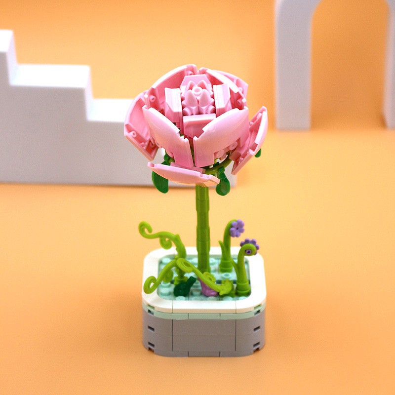 Cross-Border Hot Sale Compatible with Lego Building Blocks Flower Office Home Ornaments Assembling Preserved Fresh Flower Girlfriend Holiday Gift Wholesale
