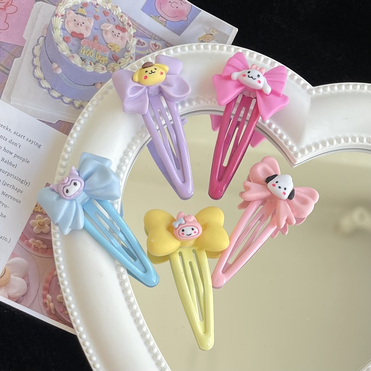 三丽鸥蝴蝶结发夹ins可爱卡通bb夹少女甜美刘海边夹学生发饰发卡