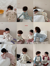 23秋韩版儿童家居服套装男童女童卡通满印波点插肩袖睡衣宝宝内衣